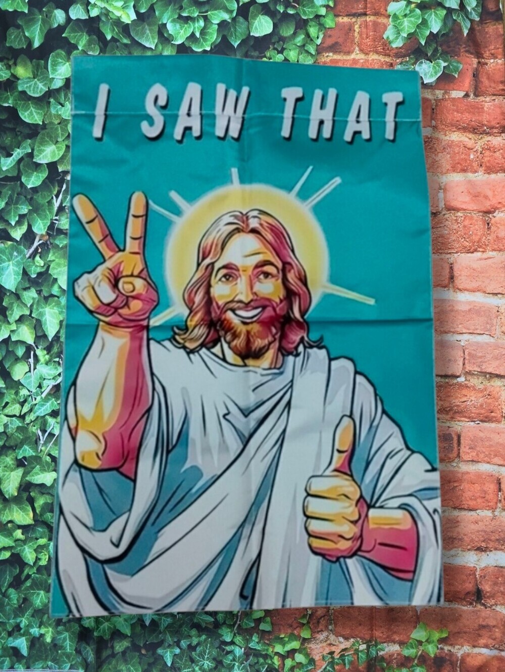 All Season Inspirational Jesus Garden Flag with Blue Background NEW!